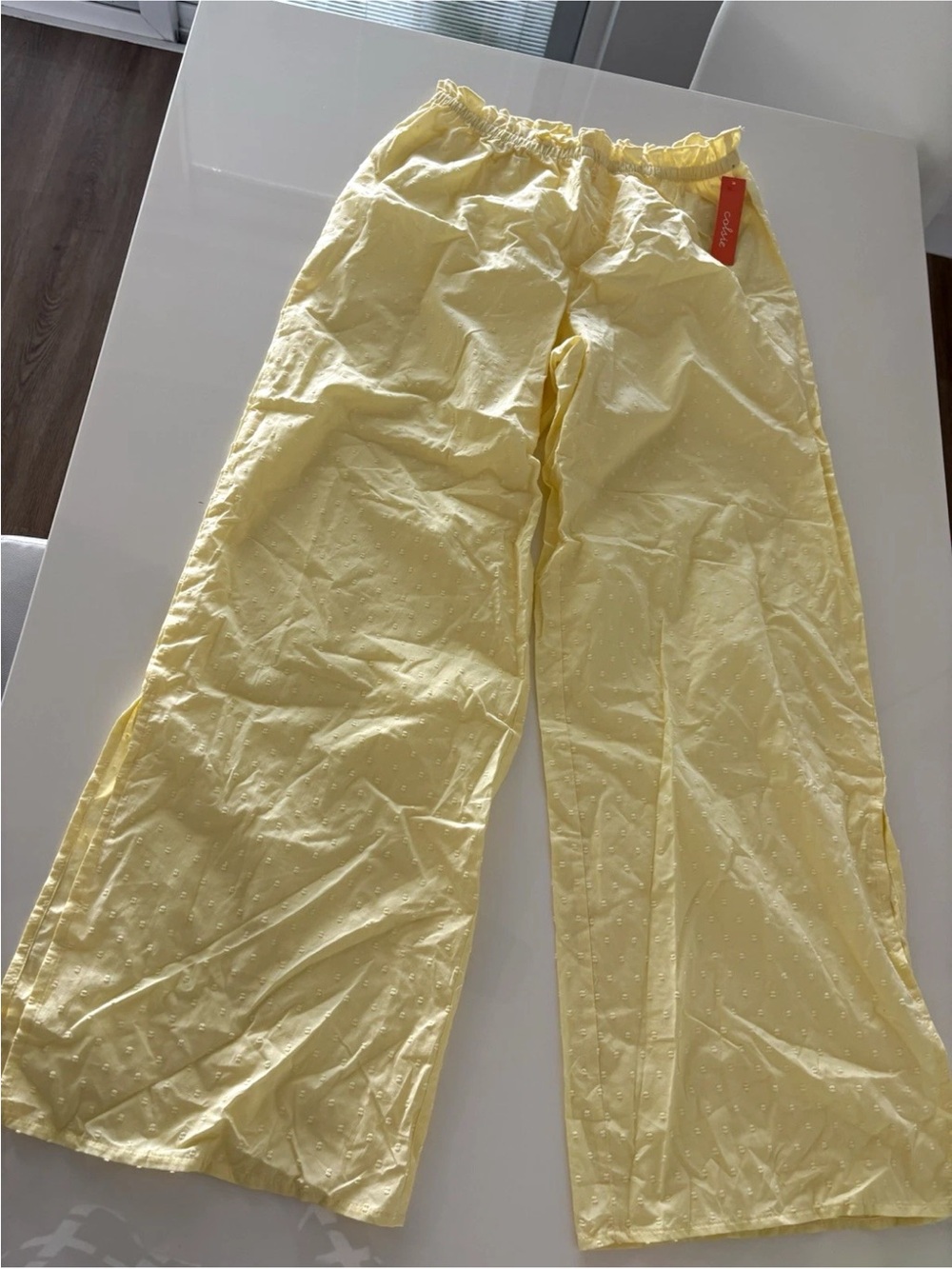 Colsie Women’s Yellow Solid Wide-Leg Pants Button Front Elastic Waist Size S